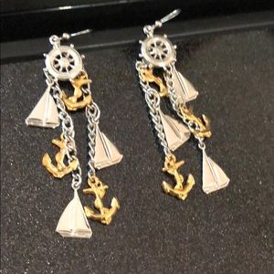 Gold and silver sailboat earrings